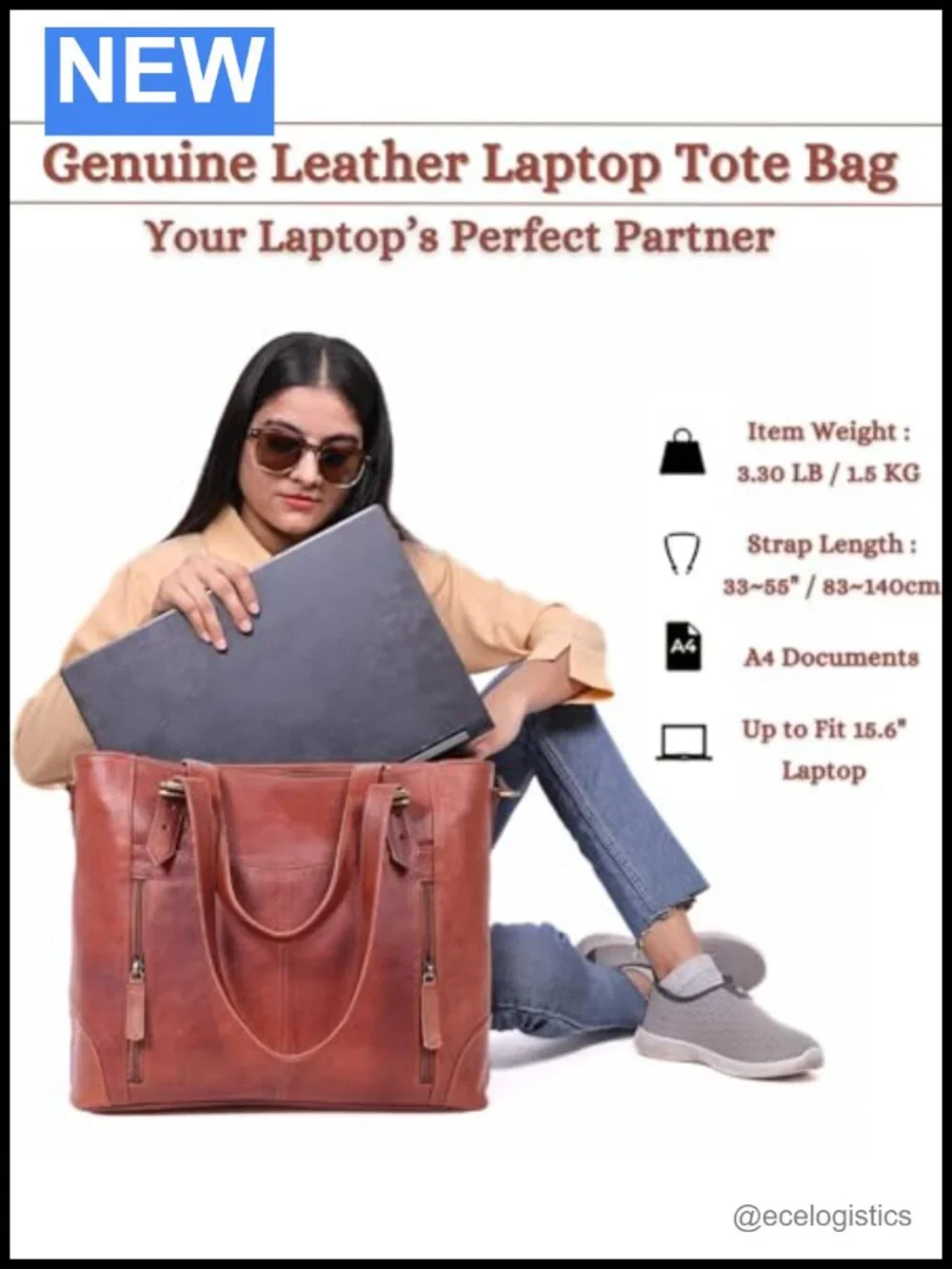 Genuine Leather 17-inch Laptop Tote Bag for Women Work Business Travel